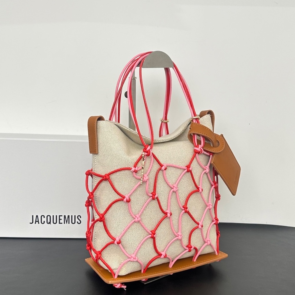 Jacquemus Beige Canvas Tote with Pink & Red Rope Netting - Picture 3 of 9